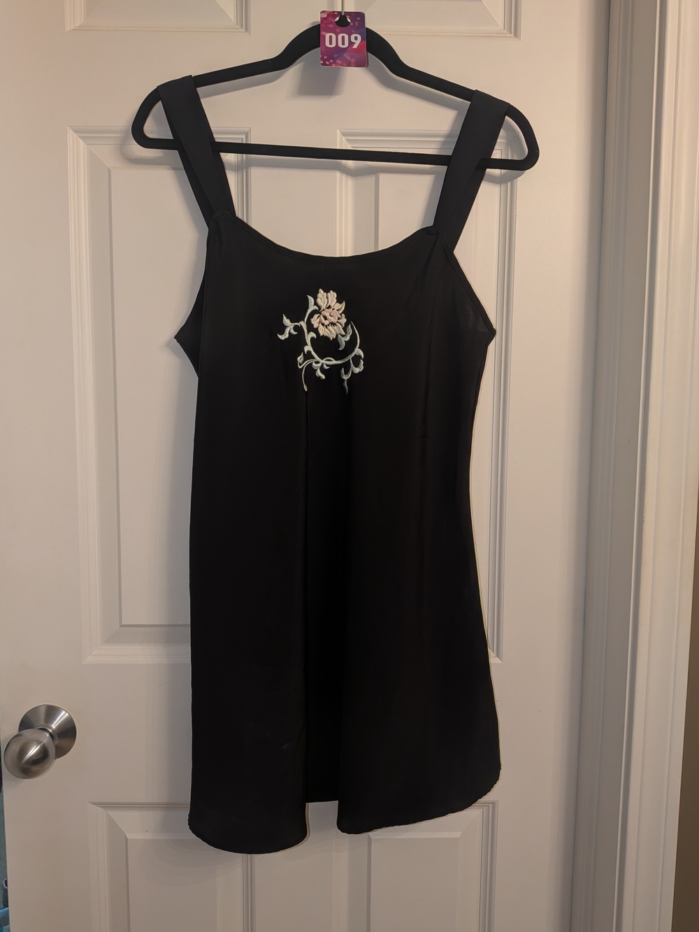 Natori Black Slip Chemise with Floral Embroidery